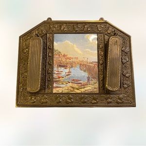 VTG MCM 15x12 harbor water boat scene wall hanger with coat shoe brushes NICE